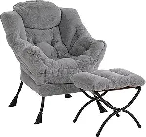 Lazy Chair with Ottoman, Modern Accent Leisure Upholstered Lazy Sofa , Contemporary Lounge Reading Chair with Armrests