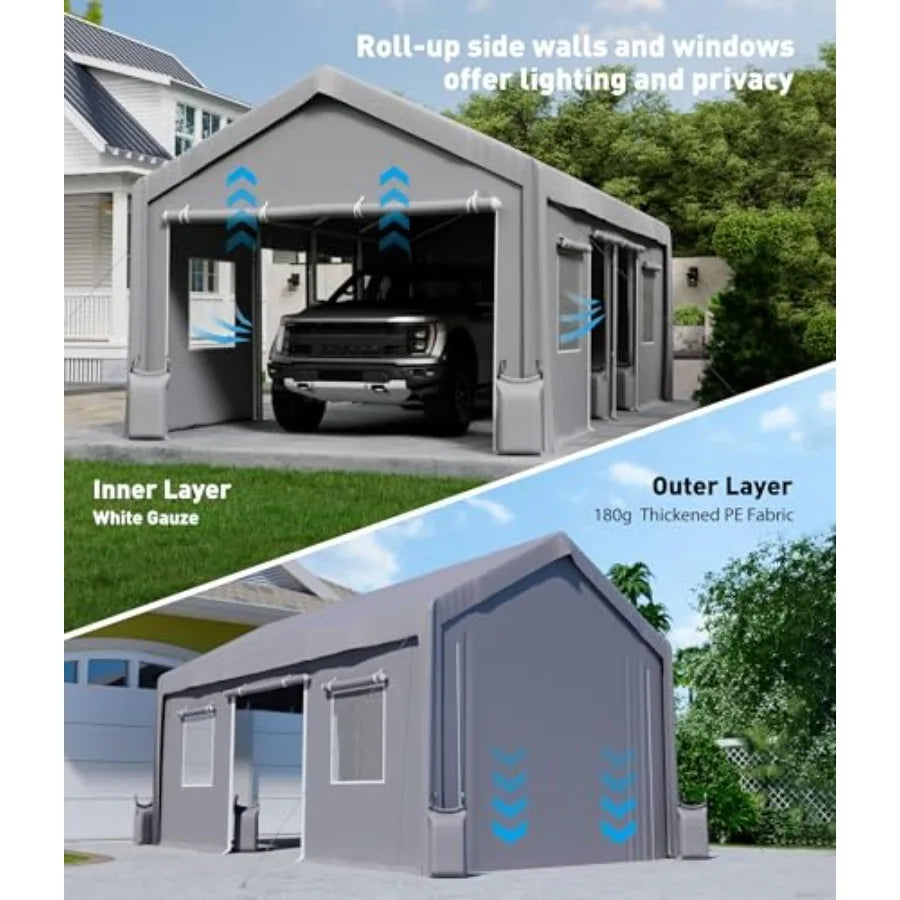 Carport replacement doors for portable garage shelters 180G PE material gray water-resistant zipper roll-up design for 13x2013x