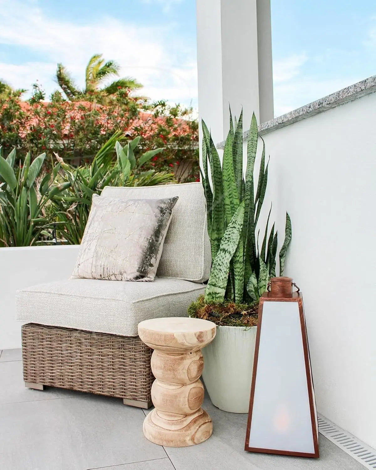 Beachcroft Patio Farmhouse Outdoor Wicker Cushioned Armless Chair