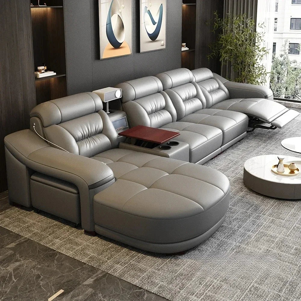 MINGDIBAO Genuine Leather Living Room Sofa Set Power Reclining Couch Electric Recliners with Stool Seating Room, Sofa Reclinable