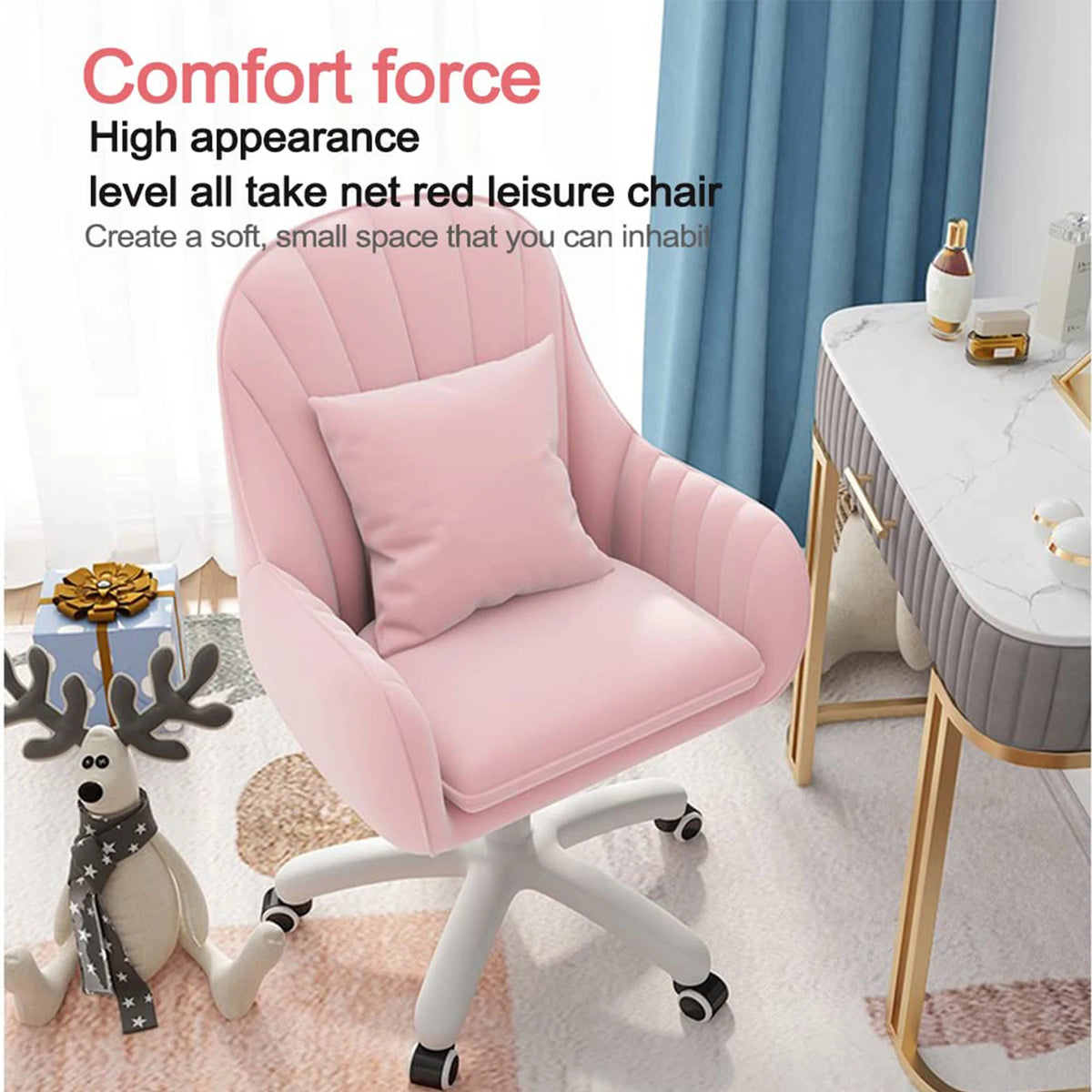 Home Office Chair Computer Chair with Mid-Back Upholstered Modern Tufted Task Chair Swivel Height Adjustable Velvet Chair.