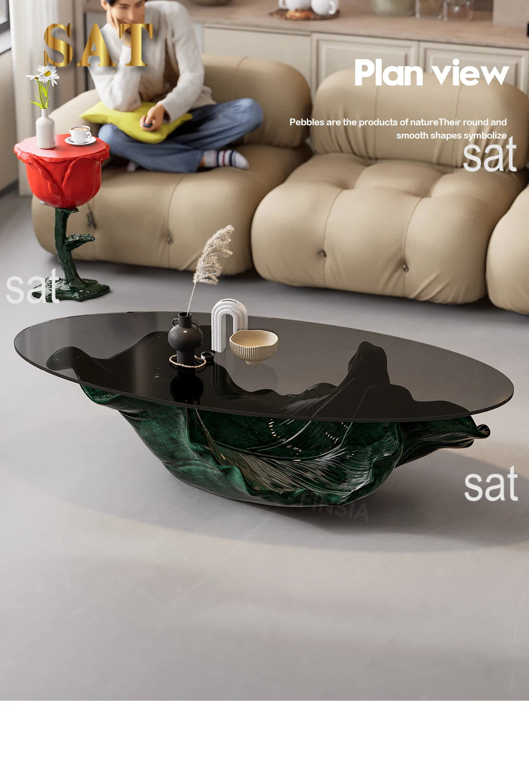 Table à thé moderne en verre de qualité supérieure, mobilier de luxe à une feuille de styliste artistique haut de gamme pour Table basse de salon