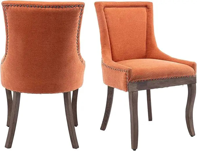 Fabric Upholstered Side Chairs Set of 2, Solid Wood Kitchen Dining Room Chairs with Nailheads Legs (Fabric Beige)