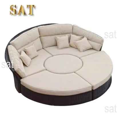 Modular Outdoor Garden Sofa Set With Height Adjustable Lifting Table Sunbed Shape Sun Lounger
