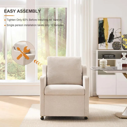 Modern Linen Dinging Chair with Casters.Upholstered Arm Chair for Relaxing.Storage Chair Design,Set of 1