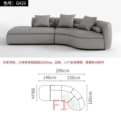 20031A Curved Leather Sofa First Layer Cowhide Semicircle Living Room Italian Modern Simple High-End Elegant