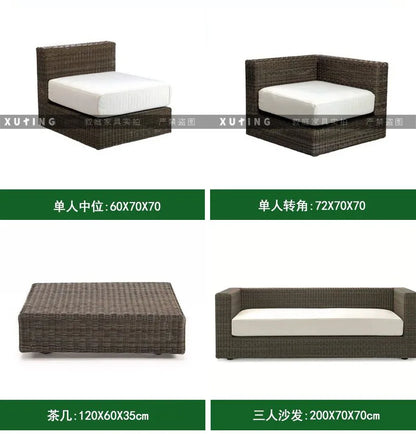 Outdoor rattan sofa combination waterproof and sun protection outdoor leisure courtyard villa balcony terrace sunroom