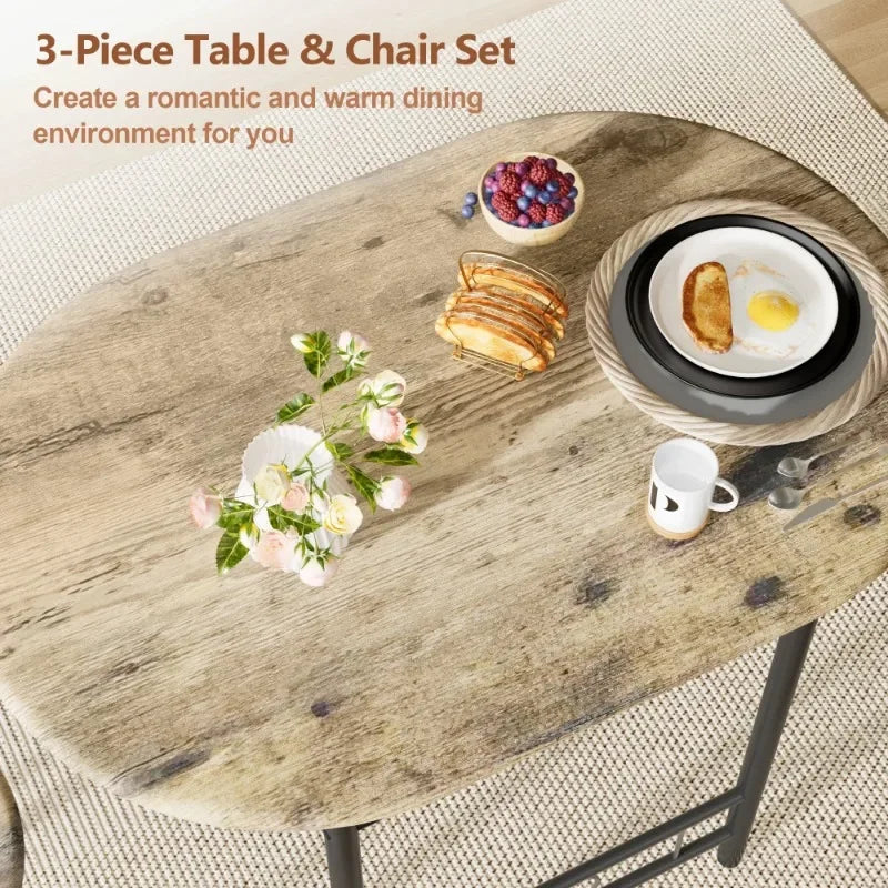 Vineego 3-Piece Small Kitchen Dining Set for 2 Black Wooden Table And Chairs Space Saving Breakfast Set
