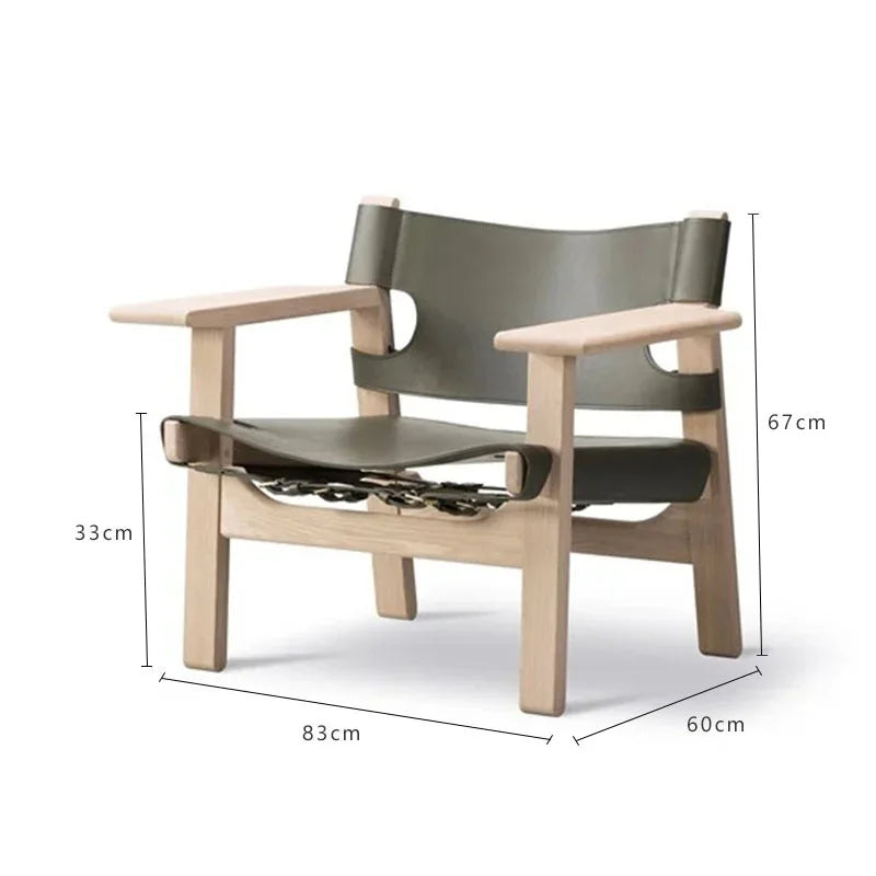 Nordic Solid Wood Living Room Chair Spanish Designer Saddle Leather Hunting Chair Living Room Furniture Balcony Leisure Chairs