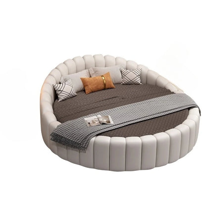 modern simple round bed leather double apartment master bedroom princess bed marriage base de cama king size home furniture