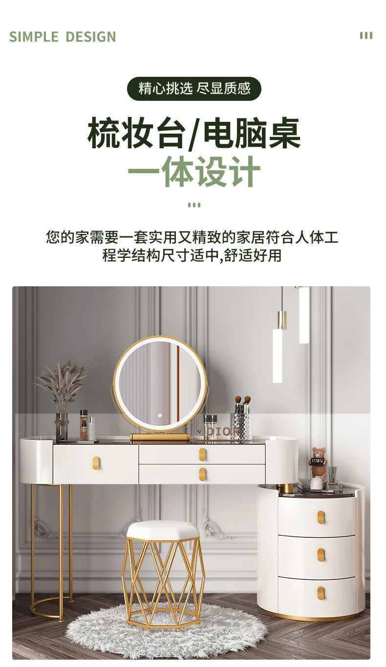 Solid wood new dresser glass bedroom modern simple style light luxury Internet celebrity small makeup table rock slab makeup