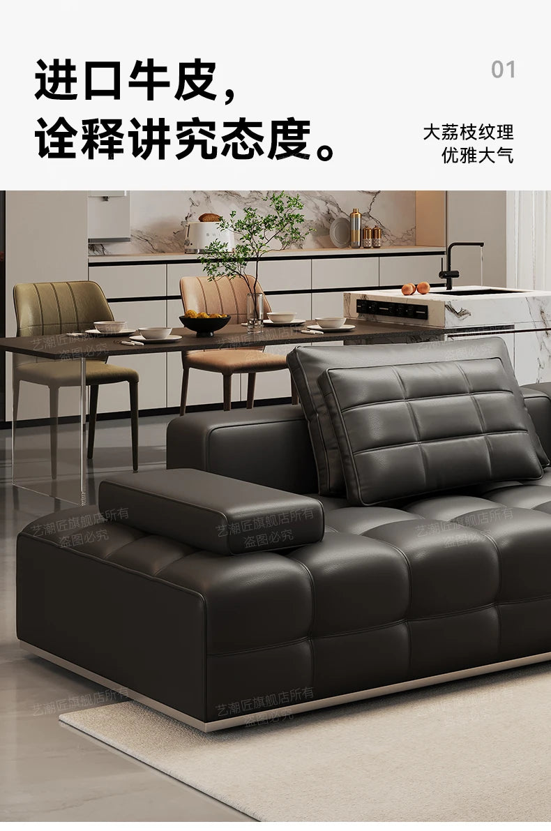 Lawrence leather sofa full green leather living room 2025 new minimalist straight row