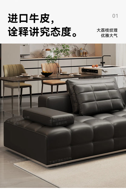 Lawrence leather sofa full green leather living room 2025 new minimalist straight row