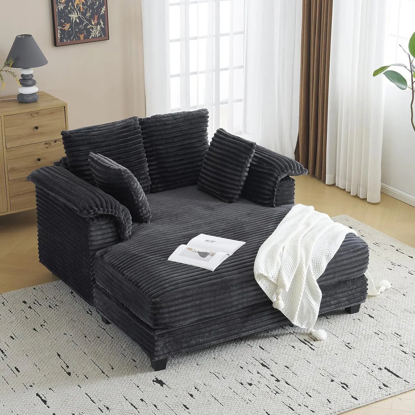 Lounge Chair, 56" Oversized Reading Chair Corduroy Chaise Sofa Recliner Bed Upholstered Comfy Sleeper Couch with, Customized