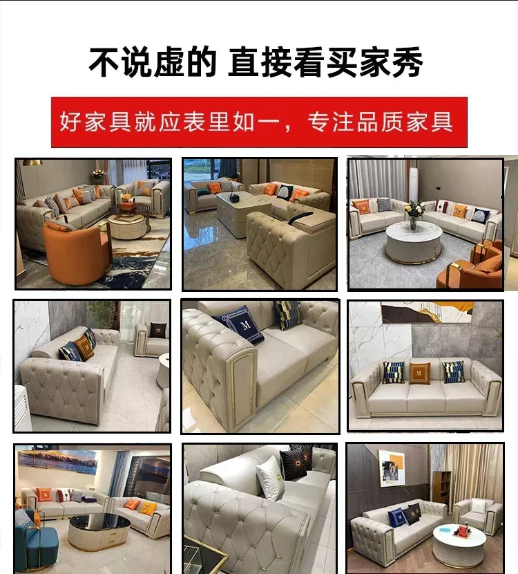 Custom Italian light luxury leather sofa living room combination size modern simple front American cowhide sofa