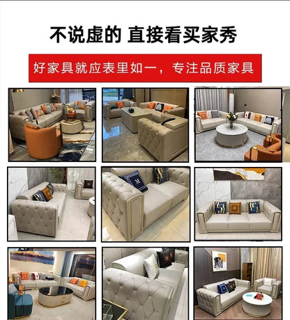 Custom Italian light luxury leather sofa living room combination size modern simple front American cowhide sofa