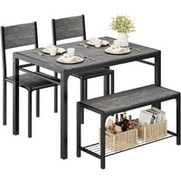 Kitchen Table and 2 Chairs for 4 with Bench, 4 Piece Dining Sets for Small Space, Dark Grey