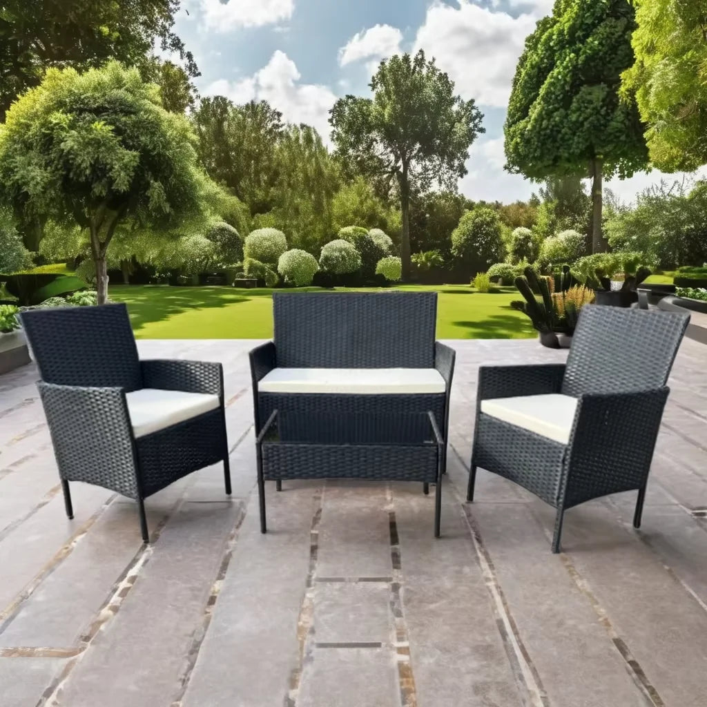 Modern PE Rattan Wicker Garden Furniture Set Stainless Steel Table & Chair for Outdoor Patio for Hotels Courtyards & Apartments
