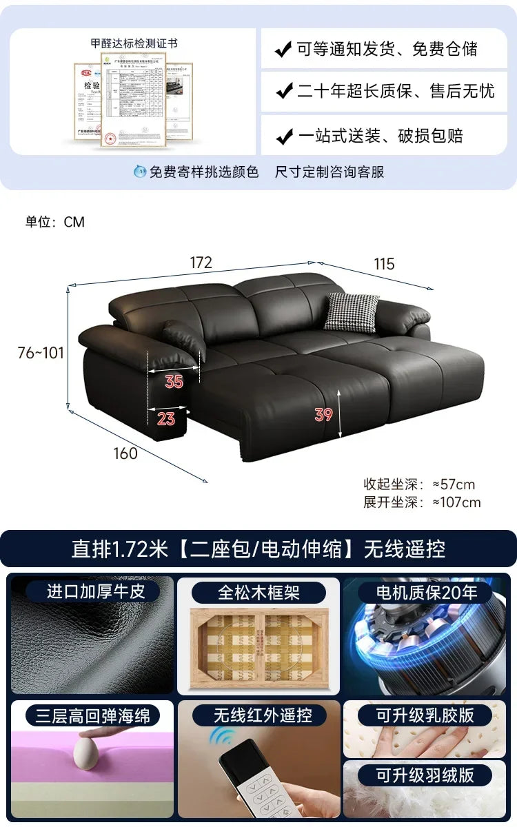 Genuine Leather Black Sofa Recliner Sectional Sleep Luxury Designer Sofa Daybed Modern Divano Soggiorno Couches Furniture