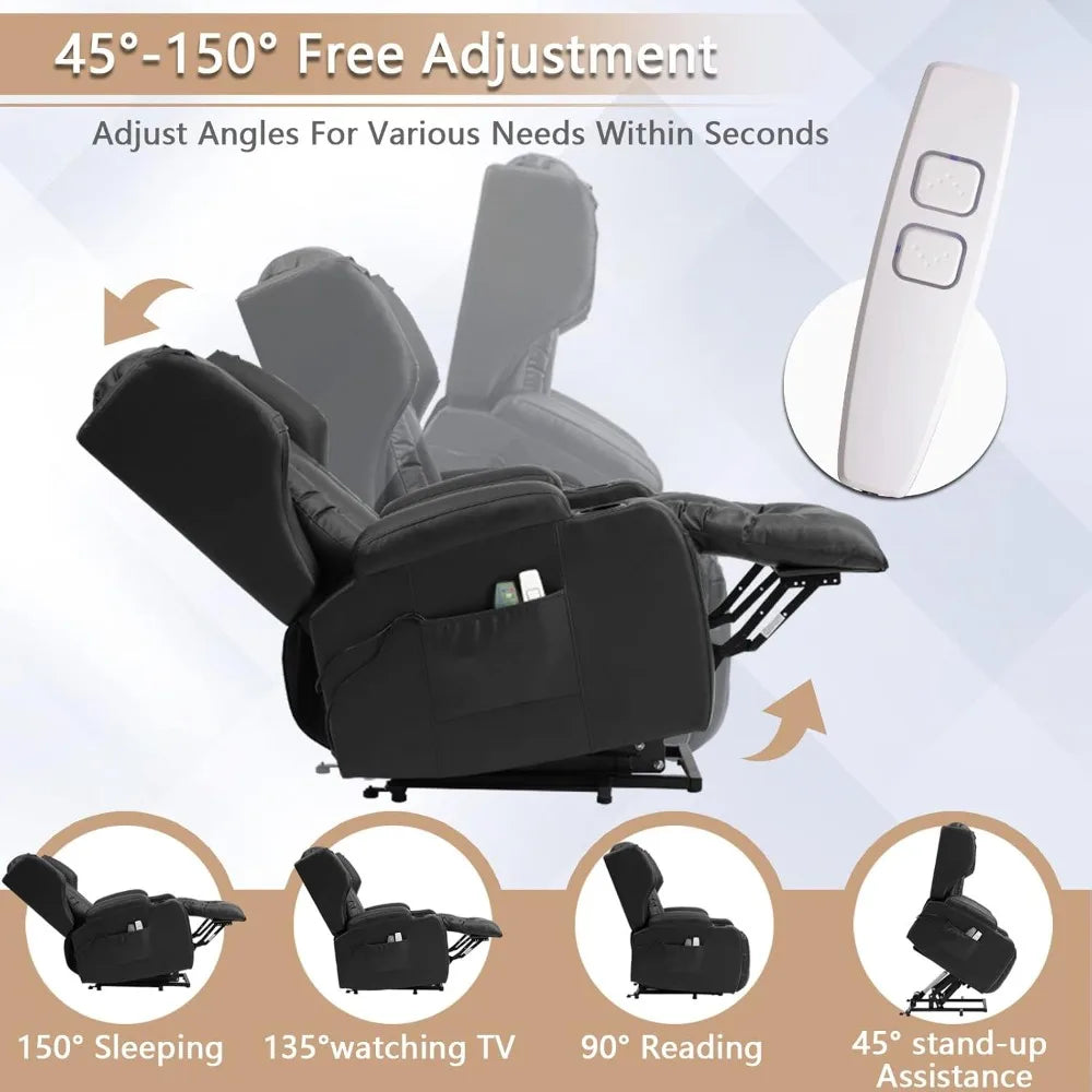 IPKIG Power Lift Chairs Recliners for Elderly with Massage and Heated, Faux Leather Power Recliner Chair with USB Ports/2 Remote