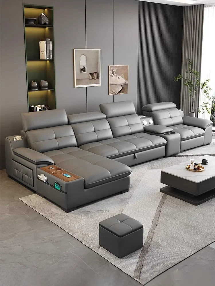 functional sofa, electric adjustable modern living room, storage princess, smart head, etc., dual-purpose leather sofa bed
