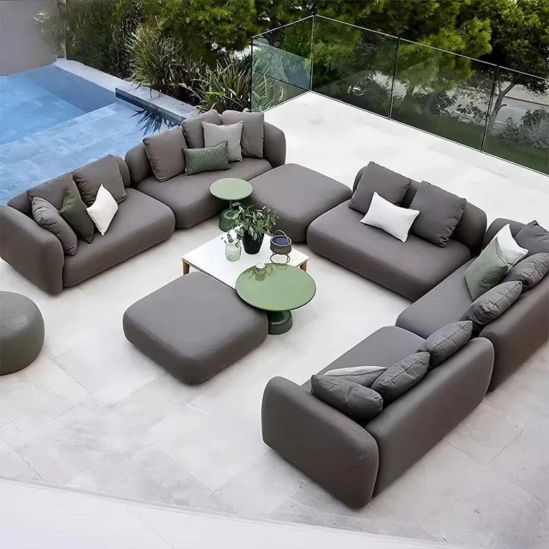 Modern Waterproof Outdoor Patio Sofa Set Comfortable Gray Fabric Cushion Cushion Outdoor Combination Sofa