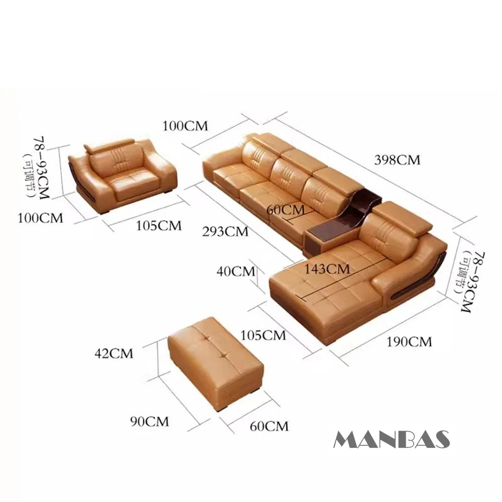 Leather Sofa Set Big Sectional Couch Living Room Sofas With Adjustable Headrest Home Furniture