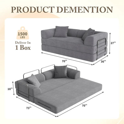 5-in-1 Convertible Sofa Bed Pull-Out Sleeper 70in High-Density Sponge Corduroy Futon Living Room Gray Customized