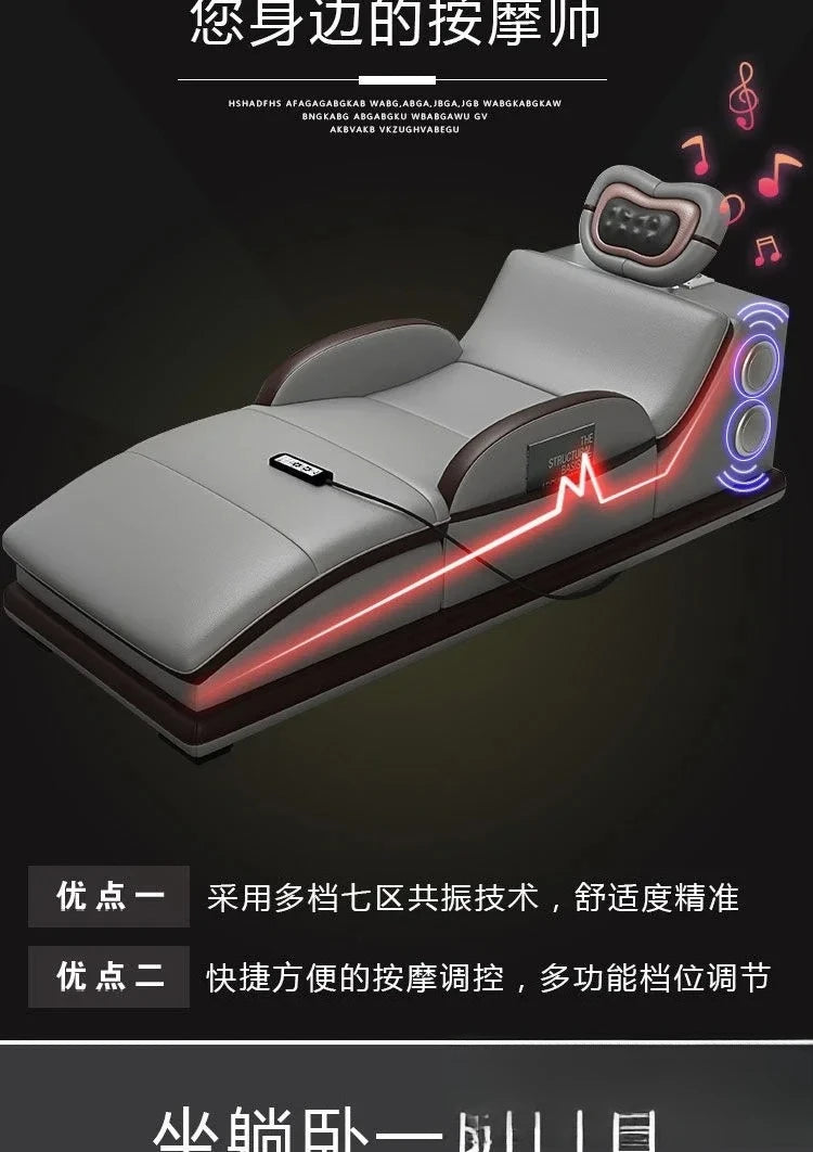 Genuine Leather Sectional Sofa with Bluetooth Speaker, Massage Chaise L Shape Corner Sofa，Functional Headrest