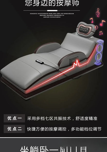 Genuine Leather Sectional Sofa with Bluetooth Speaker, Massage Chaise L Shape Corner Sofa，Functional Headrest