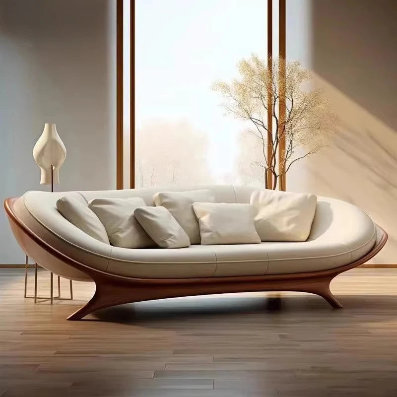 Furniture designer modern combination sofa walnut base luxury curved modular hotel bedroom leather sofa