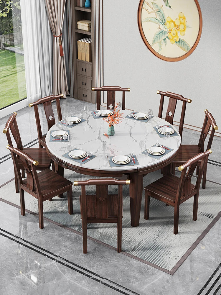 AB rock slab folding dining table telescopic combination purple gold sandalwood small apartment household round dining table