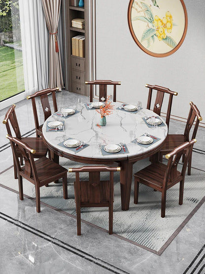 AB rock slab folding dining table telescopic combination purple gold sandalwood small apartment household round dining table