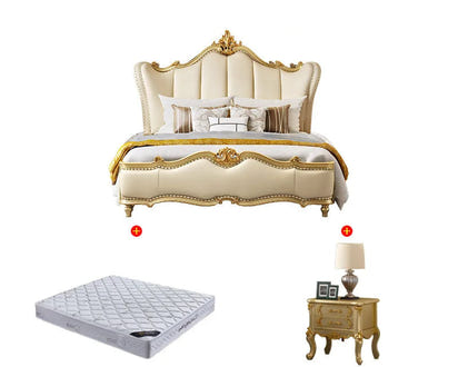 American light luxury solid wood bed, master bedroom luxury European leather double 1.8 meters court princess simple European