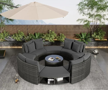 v Outdoor Furniture Sets Luxury Circular Outdoor Rattan Camping Garden Patio Set Complete Lounge 127.9 x 127.9 x 33.1 inches