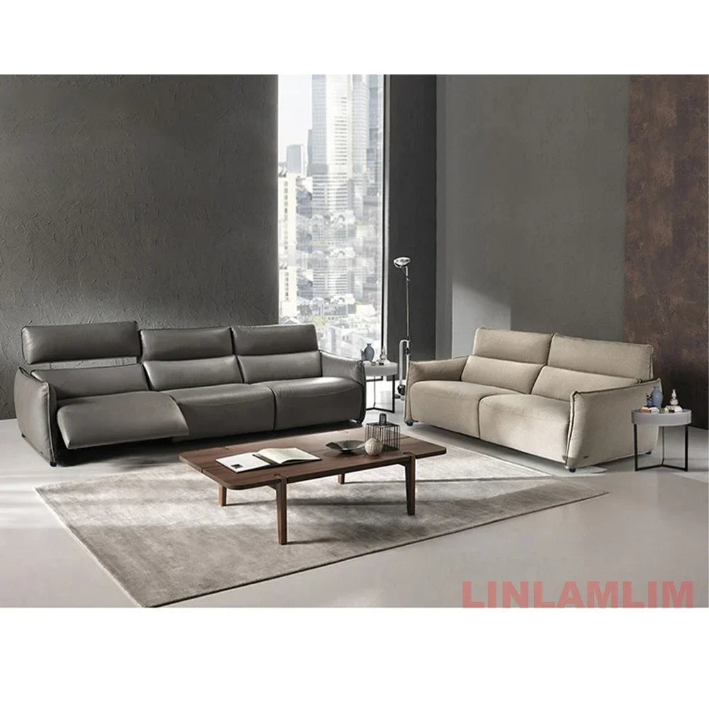 QY Dual Motor Power Reclining Genuine Leather Sectional Sofa with Adjustable Headrests, L-Shaped Corner Couch with Chaise Lounge