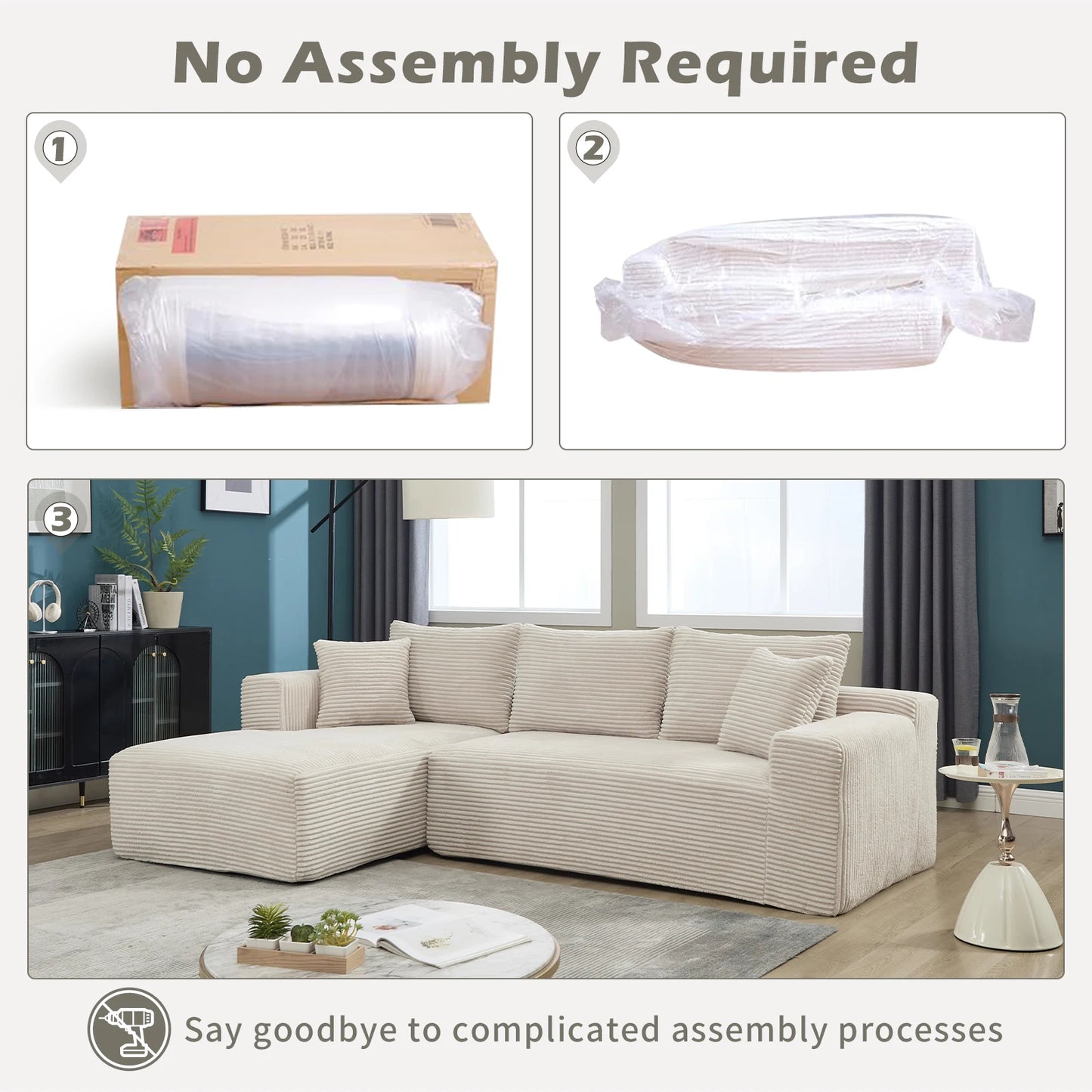 Wholesale L Shaped Cloud Couch 107 Inch Plush Sectional Sofa with Chaise Minimalist Living Room Furniture