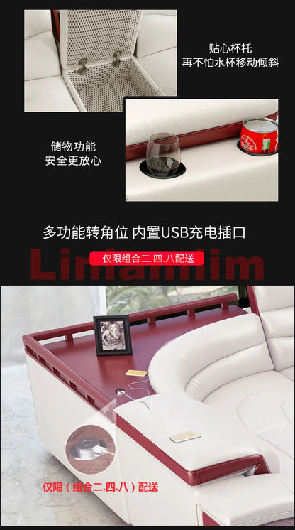 MANBAS Italian Cow Genuine Leather Couch Set Big Sofas Modernos Para Sala with Speaker, Bluetooth Audio, USB Charging,Storage