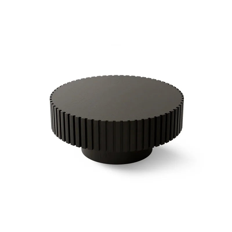 Hot Sale Modern Black Round Table 3D Vertical Grain Coffee Table Set Black Wood Center Table for Home Furniture