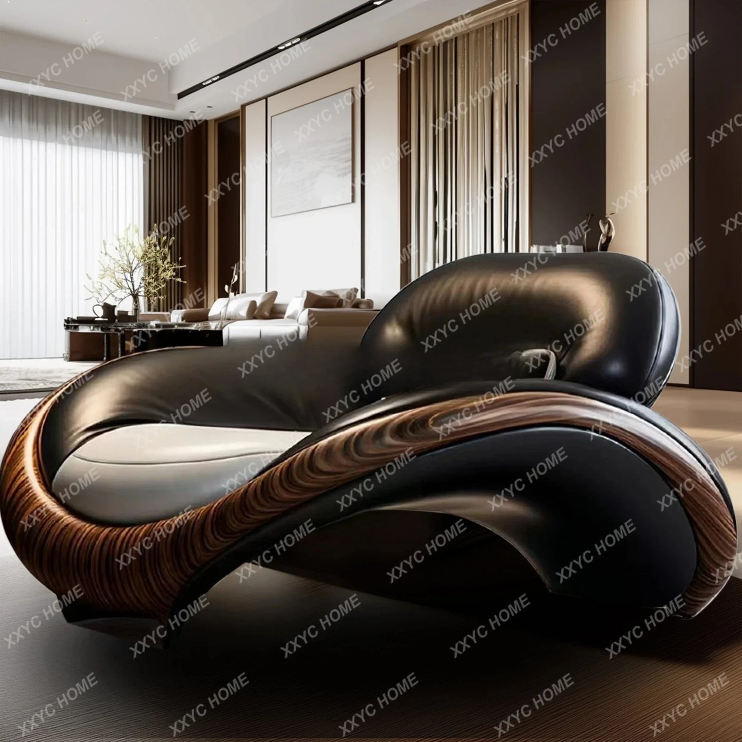 Living room leather ingot chair Italian minimalist villa large flat floor light luxury villa new Chinese modern single sofa