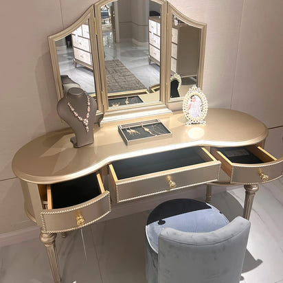 Luxury Custom Solid Wood Dressing Table With Extendable Vanity Desk & Mirror European & American Style
