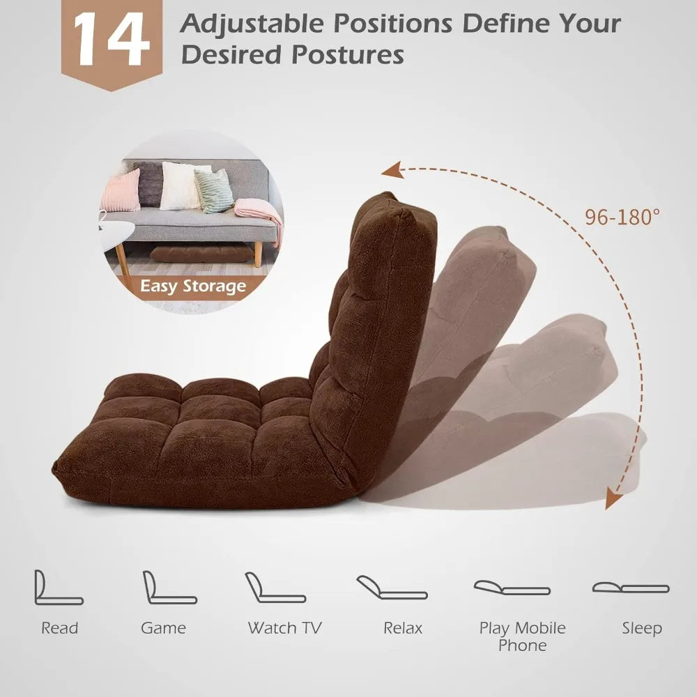 Adjustable Video Gaming Floor Chair with Back Support, Alloy Steel Frame, Soft Coral Fleece, Lazy Sofa Lounge for Comfortable Ga