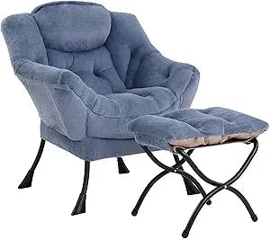 Lazy Chair with Ottoman, Modern Accent Leisure Upholstered Lazy Sofa , Contemporary Lounge Reading Chair with Armrests