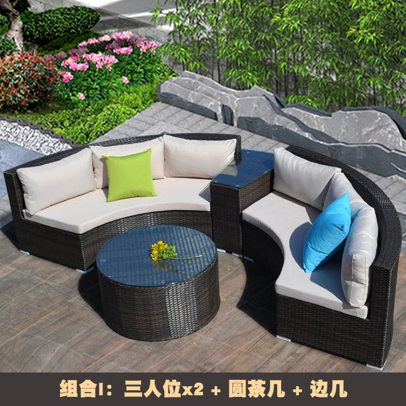 Outdoor rattan sofa coffee table combination Nordic rattan art outdoor sofa courtyard balcony rattan furnitu