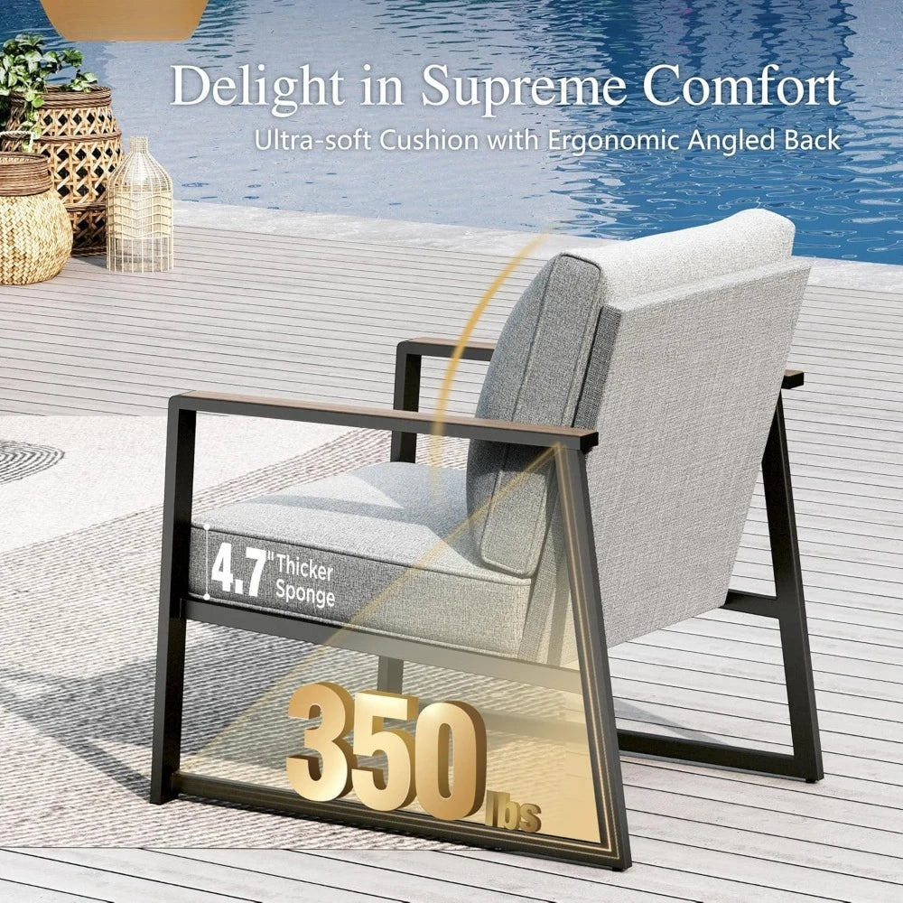 Modern Patio Furniture Set Outdoor Conversation Set 6pcs Heavy Duty with Soft Cotton-Filled Textilene Fabric fo