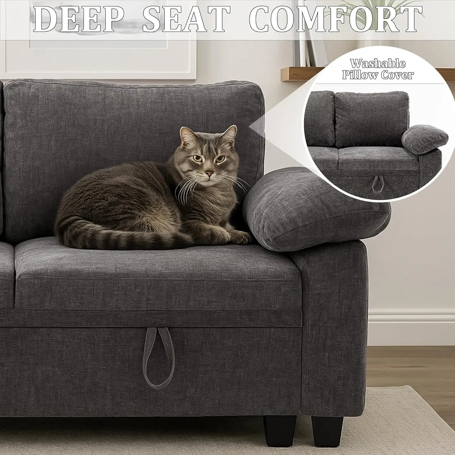 108 Inch Sectional Sleeper L Shaped Sofa with Pull Out Bed, 7 Seat Modular Sectional Sofa with Storage, Modern, Customized