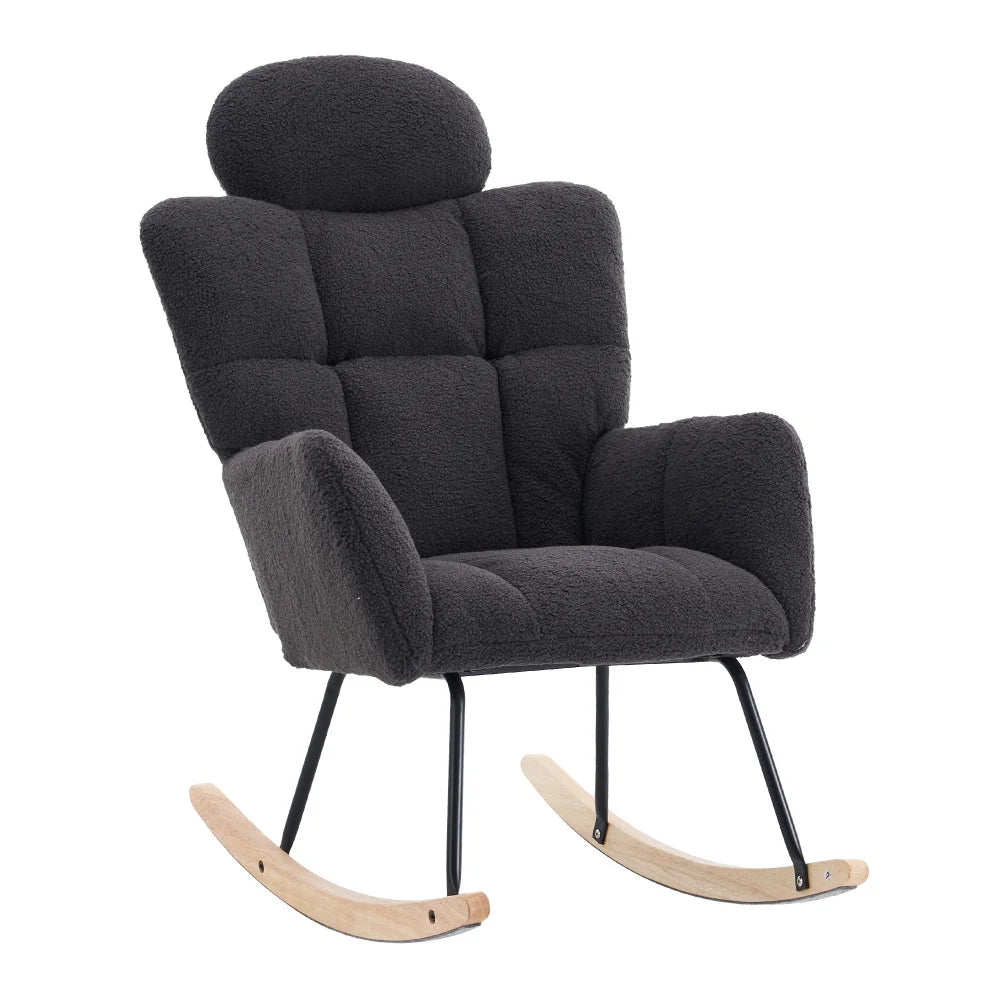 Modern Swing Chair in Teddy Fabric with Tufted Cover Upholstered Seathigh backrest for Living and Bedroom