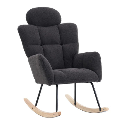 Modern Swing Chair in Teddy Fabric with Tufted Cover Upholstered Seathigh backrest for Living and Bedroom