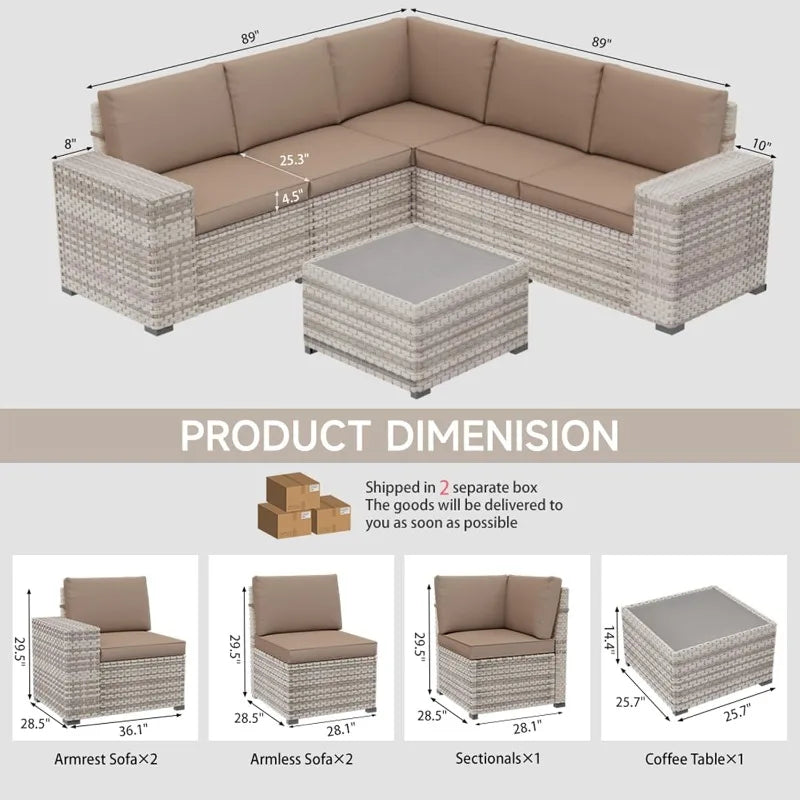 6-Piece Modular Sectional Set - Outdoor Furniture Conversation Sofa for Garden, Balcony, Lawn