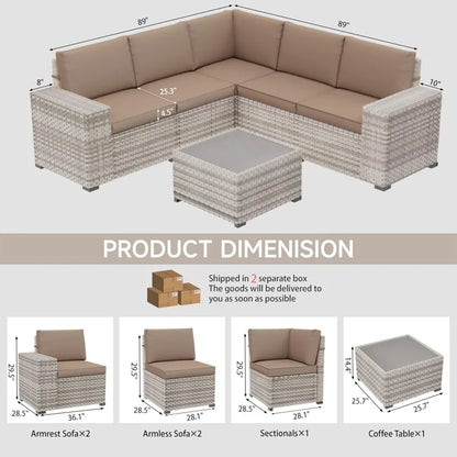 6-Piece Modular Sectional Set - Outdoor Furniture Conversation Sofa for Garden, Balcony, Lawn